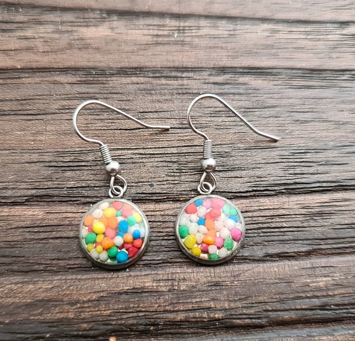 Candy Resin Dangle Earrings, made of Stainless Steel 100's & 1000's. Choose Leverback or Hook Dangle Earrings