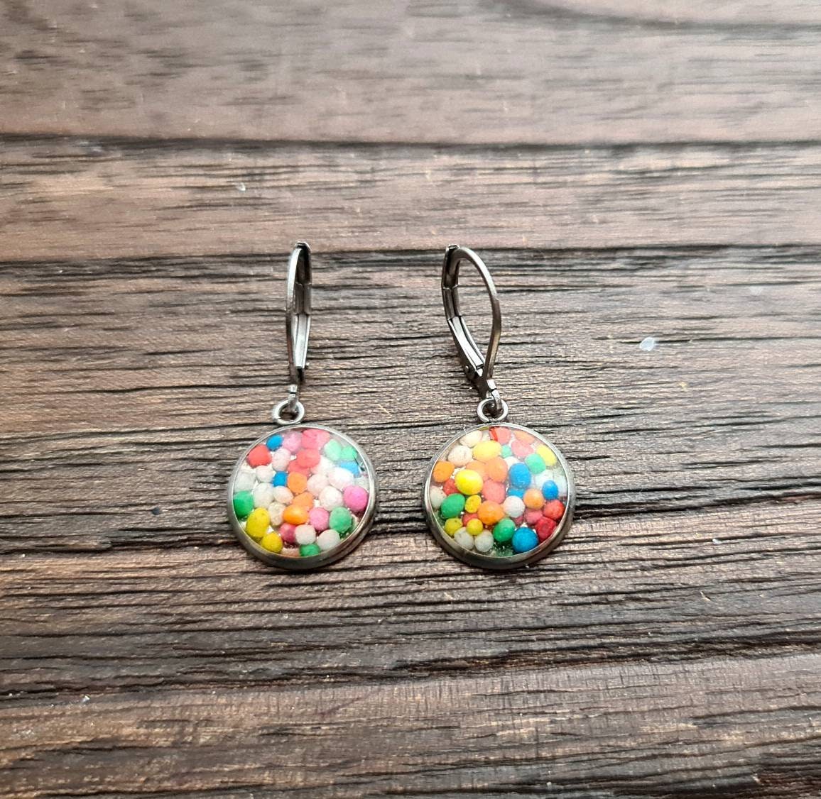Candy Resin Dangle Earrings, made of Stainless Steel 100's & 1000's. Choose Leverback or Hook Dangle Earrings