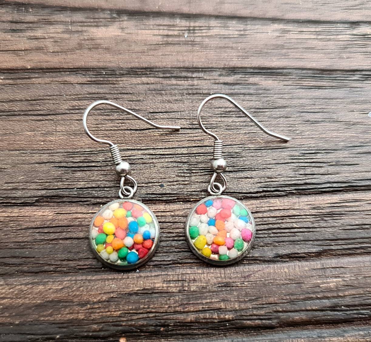 Candy Resin Dangle Earrings, made of Stainless Steel 100's & 1000's. Choose Leverback or Hook Dangle Earrings