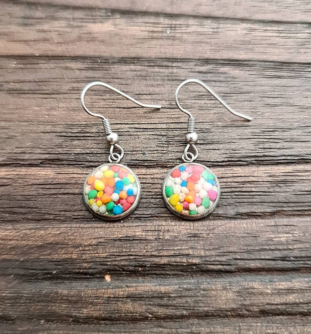 Candy Resin Dangle Earrings, made of Stainless Steel 100's & 1000's. Choose Leverback or Hook Dangle Earrings