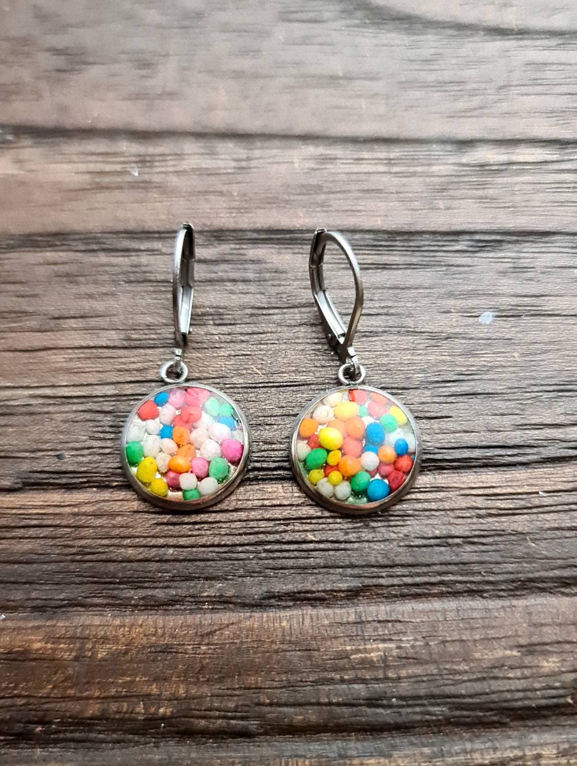 Candy Resin Dangle Earrings, made of Stainless Steel 100's & 1000's. Choose Leverback or Hook Dangle Earrings