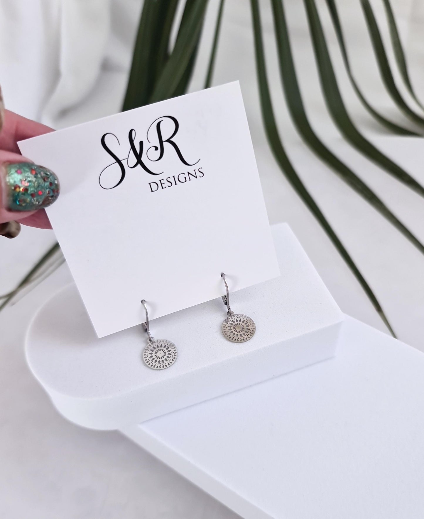 Circle Filigree Silver Earrings, Stainless Steel Dangle Leverback Earrings.