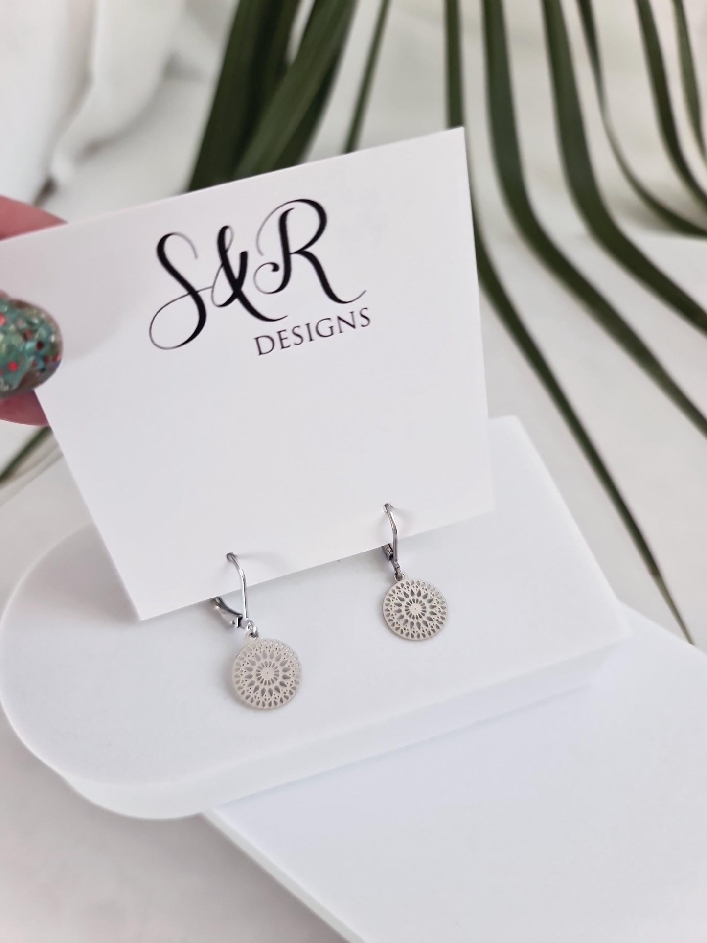 Circle Filigree Silver Earrings, Stainless Steel Dangle Leverback Earrings.