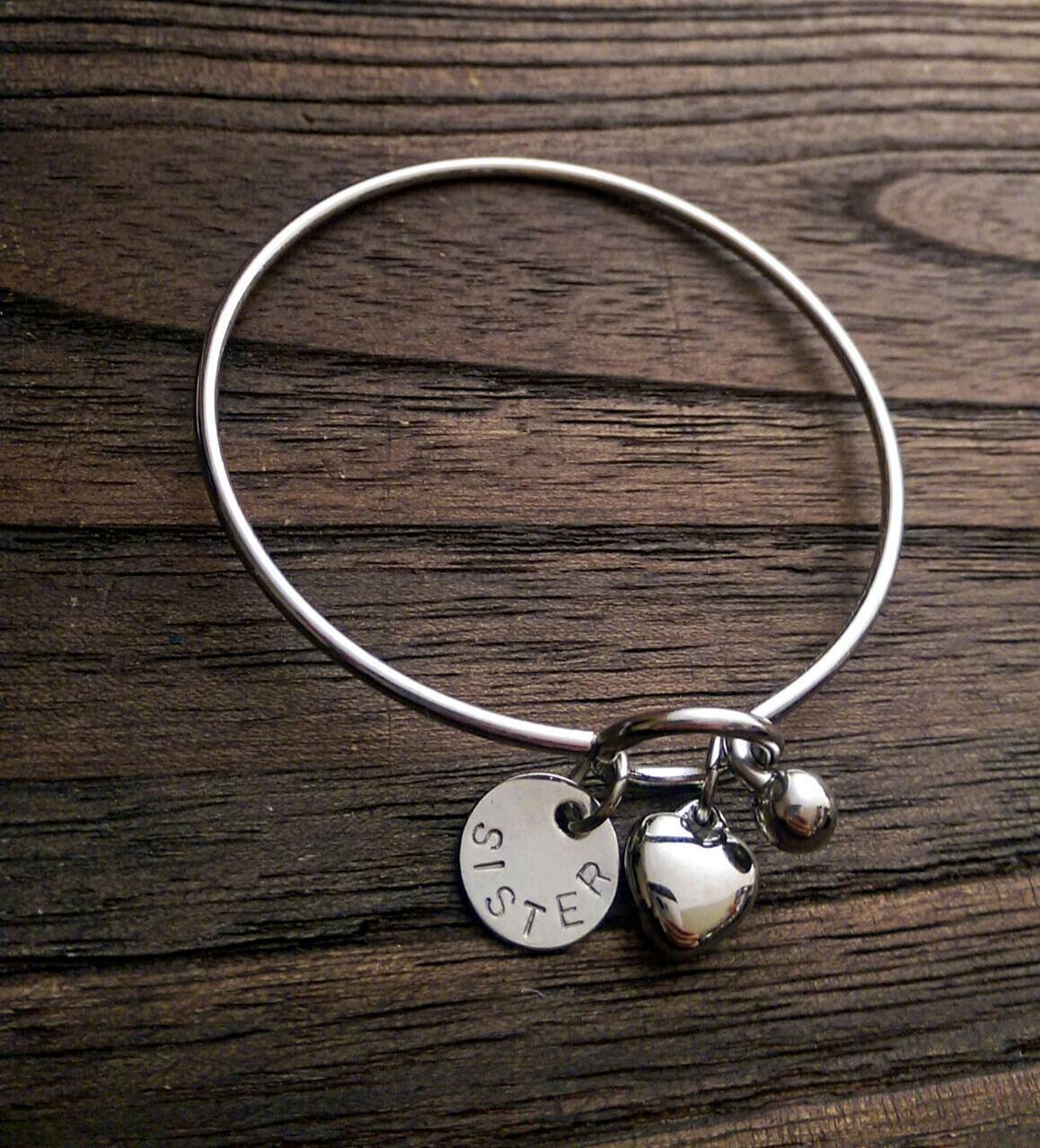 Personalised Hand Stamped Silver Bangle with Personalised Discs. Choose how many Circle Charms you need. Great Gift for Her.