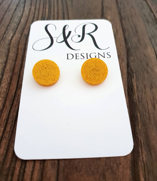Gold Glitter Circle Stud Earrings, Acrylic Earrings, Stainless Steel Earrings.