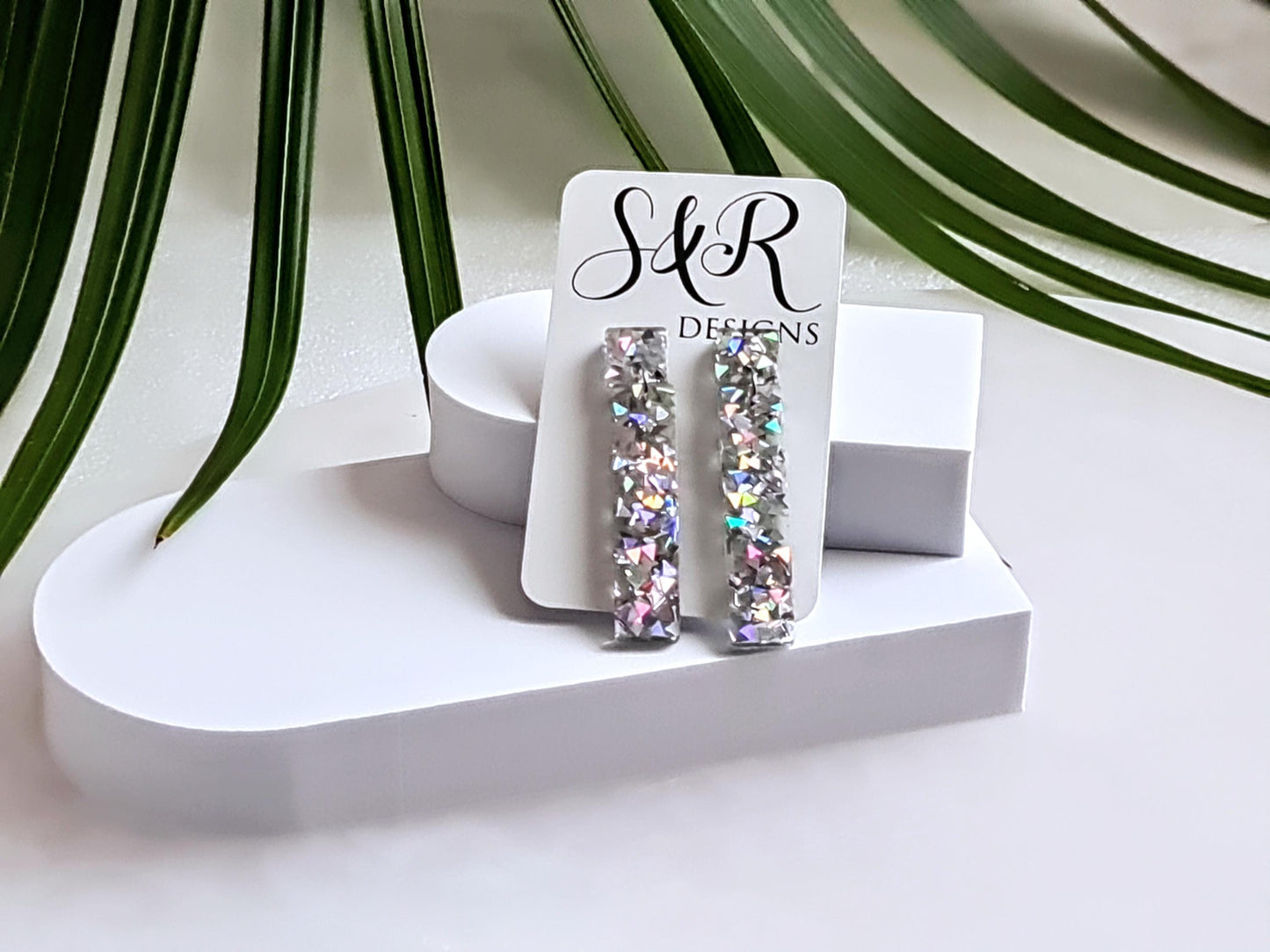 Glitter Resin Dangle Earrings, Silver Confetti Statement Earrings, Sparkly Acrylic Bar Earrings, Lightweight Party Jewelry, Unique Rectangle