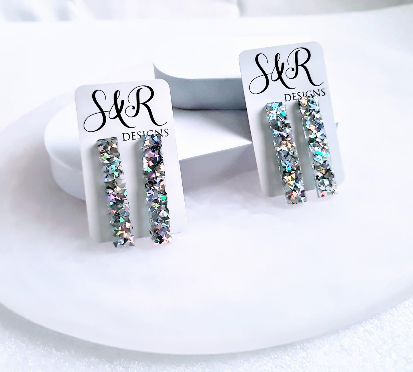 Glitter Resin Dangle Earrings, Silver Confetti Statement Earrings, Sparkly Acrylic Bar Earrings, Lightweight Party Jewelry, Unique Rectangle