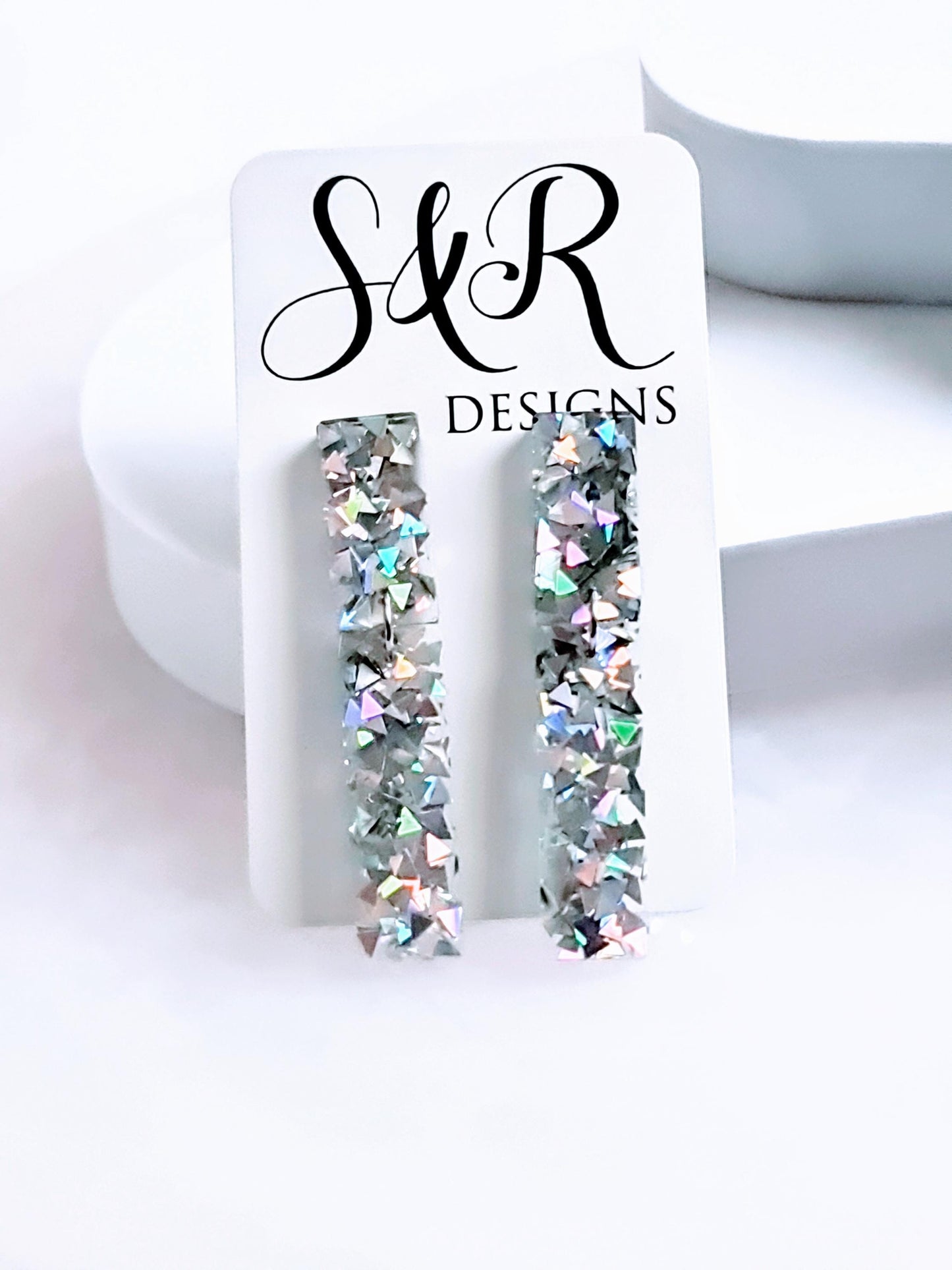Glitter Resin Dangle Earrings, Silver Confetti Statement Earrings, Sparkly Acrylic Bar Earrings, Lightweight Party Jewelry, Unique Rectangle