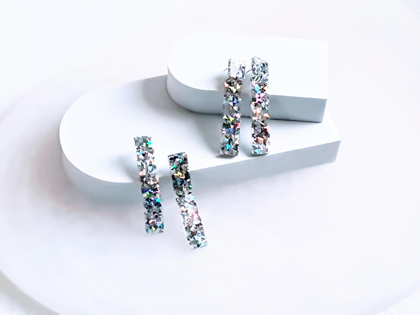 Glitter Resin Dangle Earrings, Silver Confetti Statement Earrings, Sparkly Acrylic Bar Earrings, Lightweight Party Jewelry, Unique Rectangle