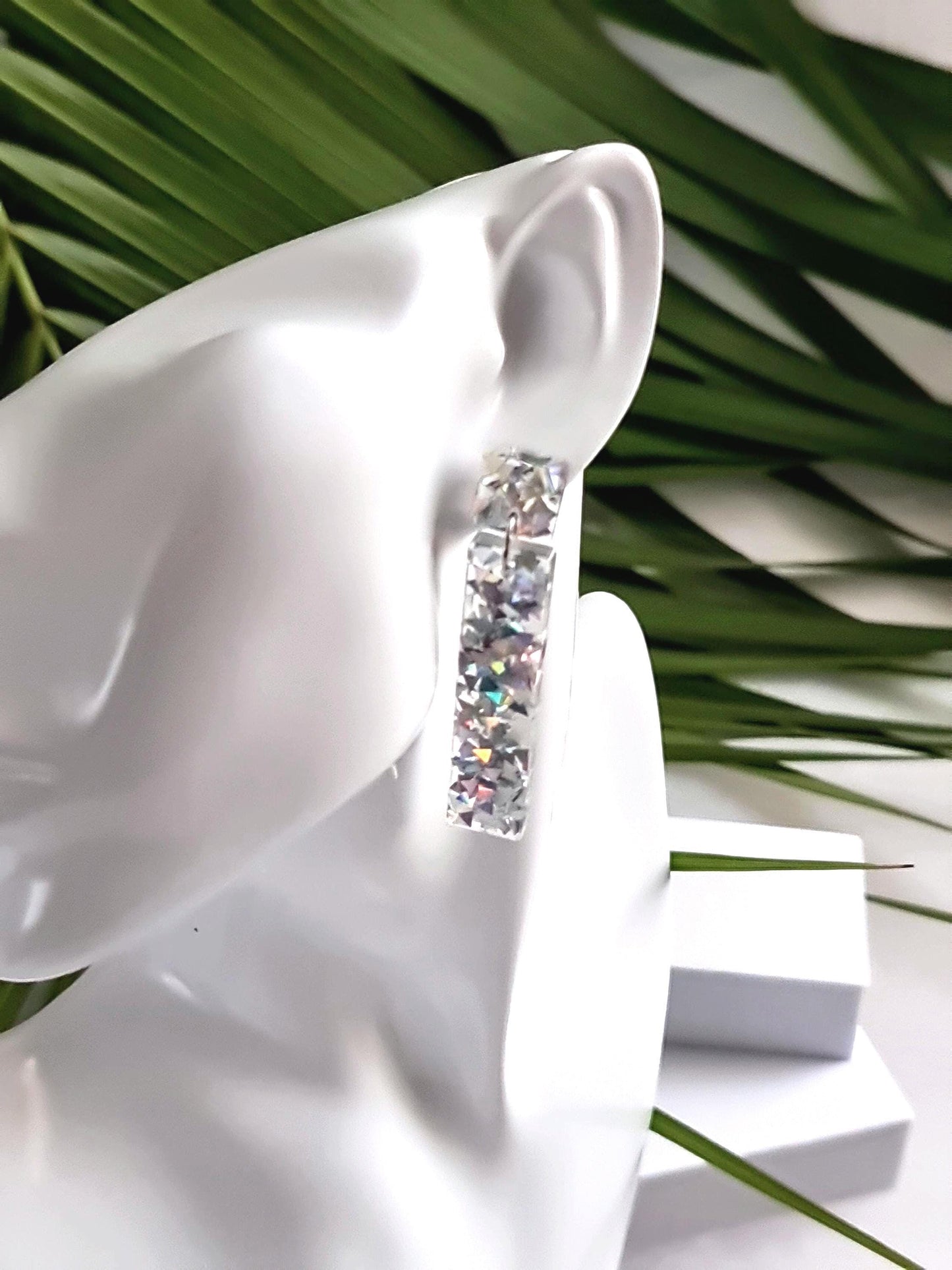 Glitter Resin Dangle Earrings, Silver Confetti Statement Earrings, Sparkly Acrylic Bar Earrings, Lightweight Party Jewelry, Unique Rectangle