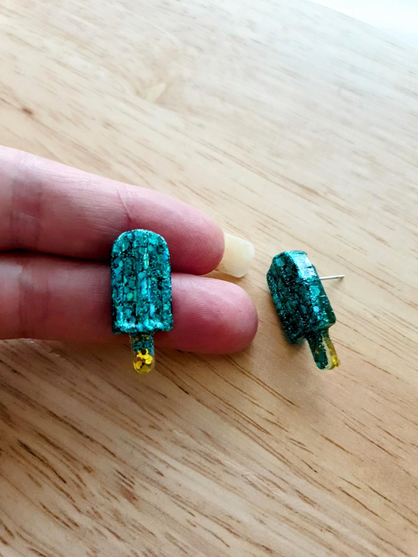 Turquoise Icy Pole Stud Earrings, Glitter Ice Cream Earrings, Statement Food Earrings