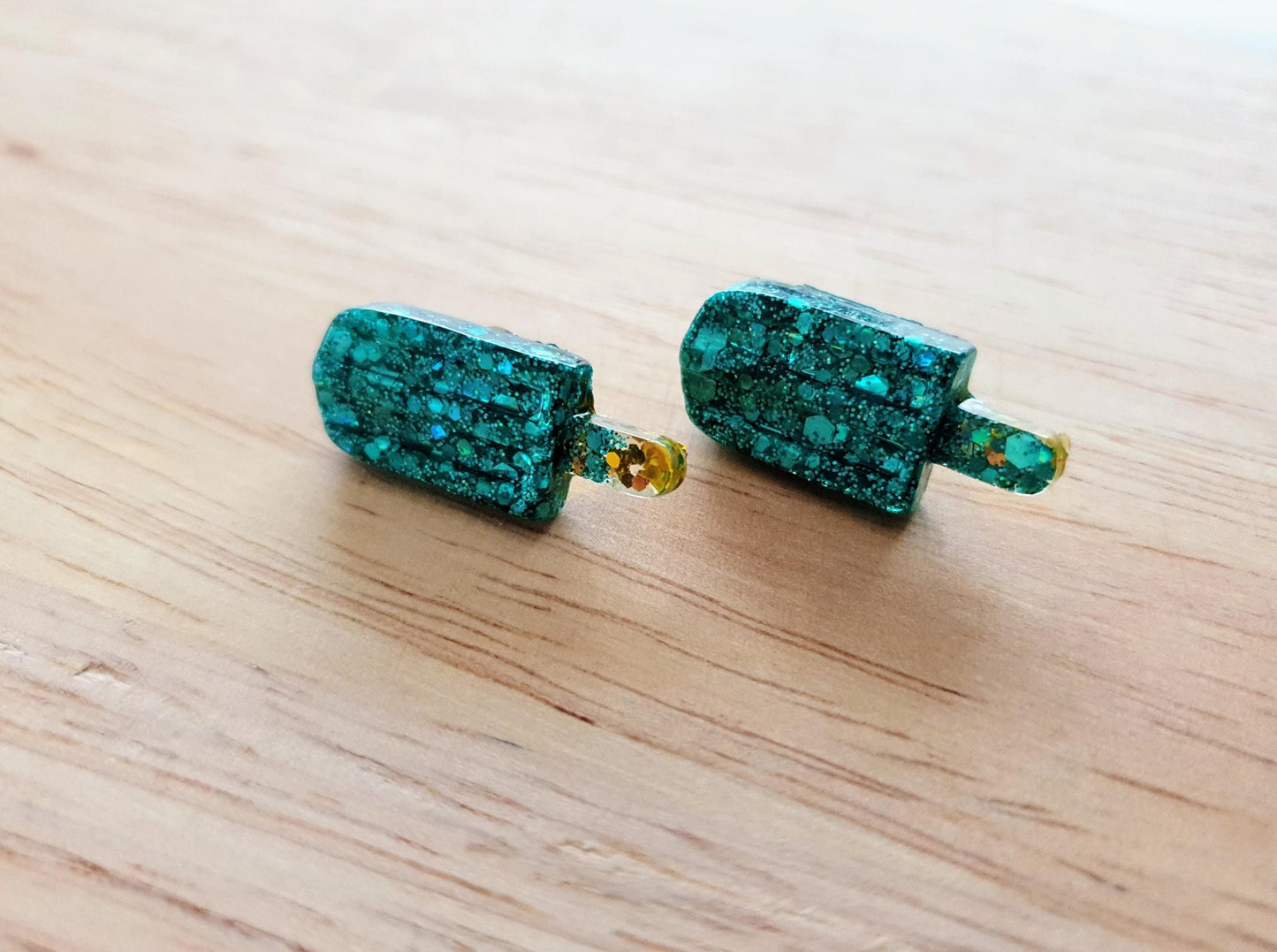 Turquoise Icy Pole Stud Earrings, Glitter Ice Cream Earrings, Statement Food Earrings