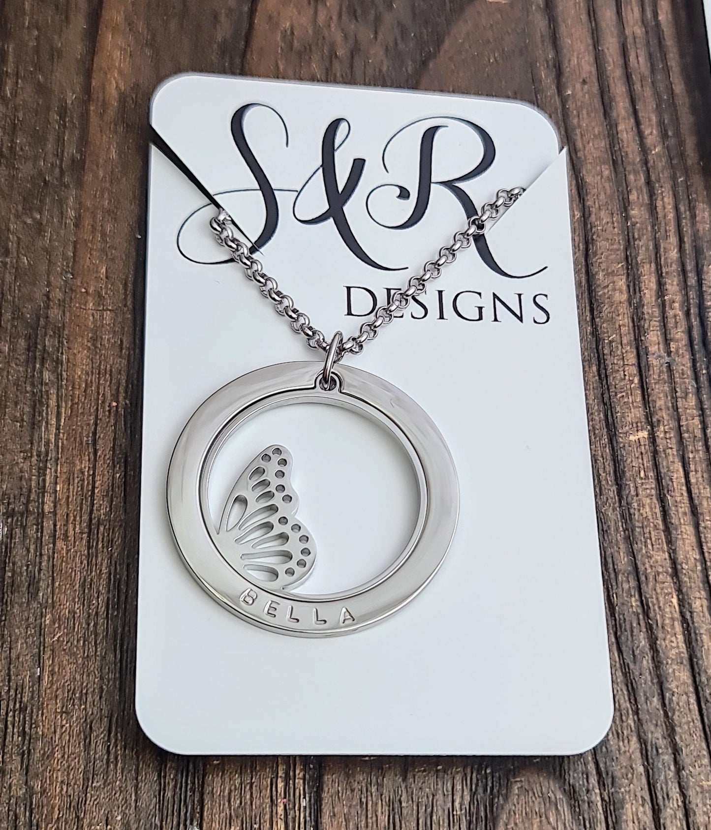 Personalized Name Butterfly Necklace, Name Necklace, Personalised Hand Stamped Necklace, Design your Own Necklace, Mothers Gift, Grandmother