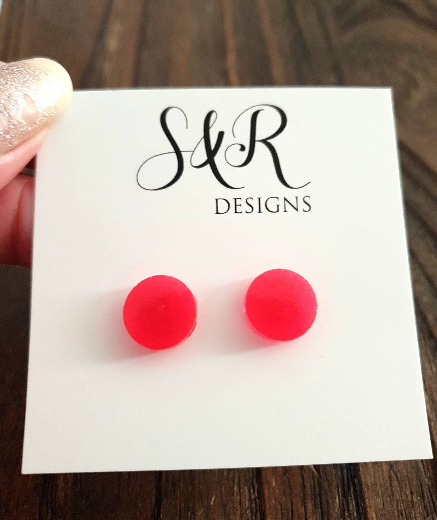 Neon Pink Circle Dot Resin Stud Earrings, Neon Fine Glitter Earrings. Stainless Steel Minimalist Studs. 15mm, 12mm, 10mm or 8mm
