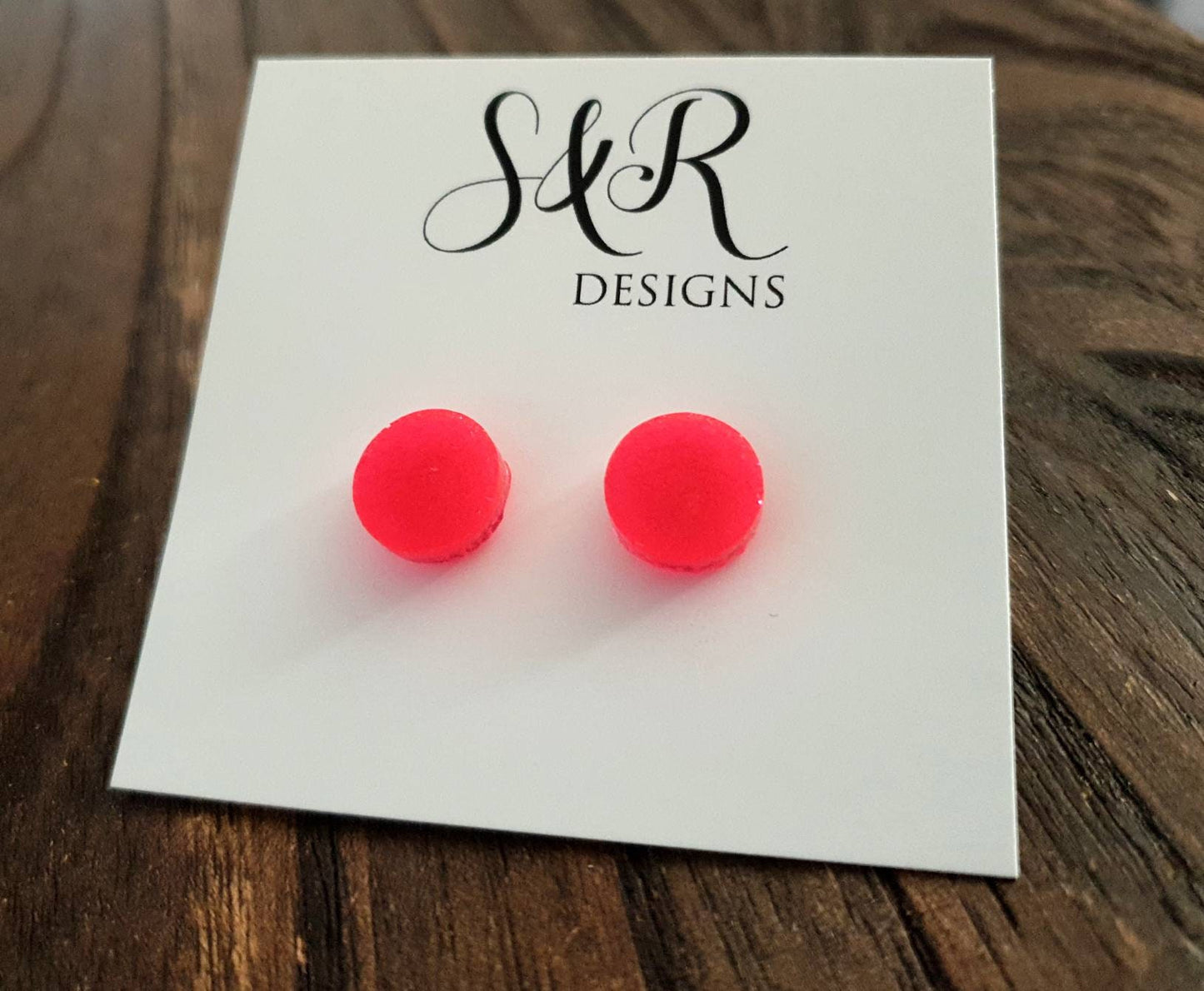 Neon Pink Circle Dot Resin Stud Earrings, Neon Fine Glitter Earrings. Stainless Steel Minimalist Studs. 15mm, 12mm, 10mm or 8mm