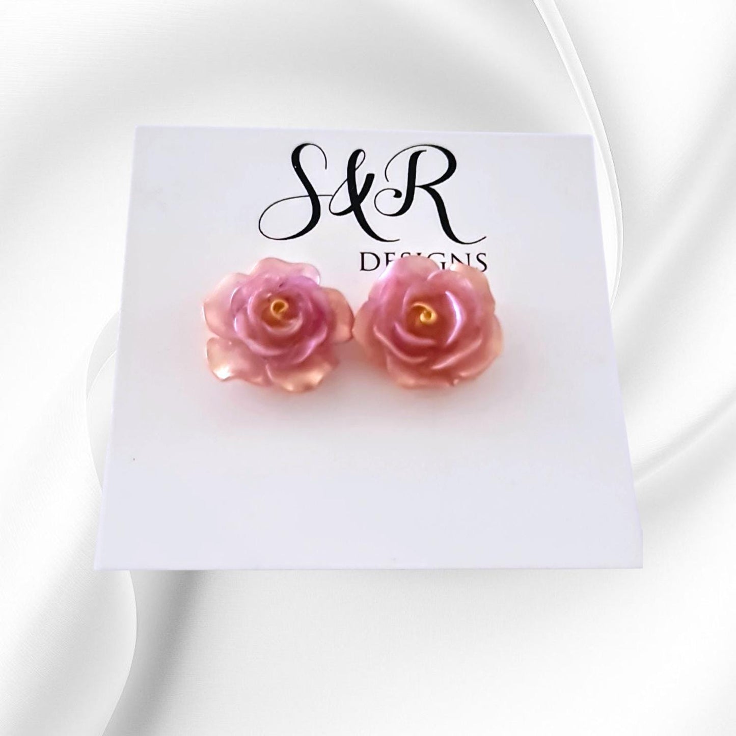 Handmade Pink Resin Rose Stud Earrings, Elegant Floral Earrings, Lightweight & Hypoallergenic, Gift for her, Flower Lover