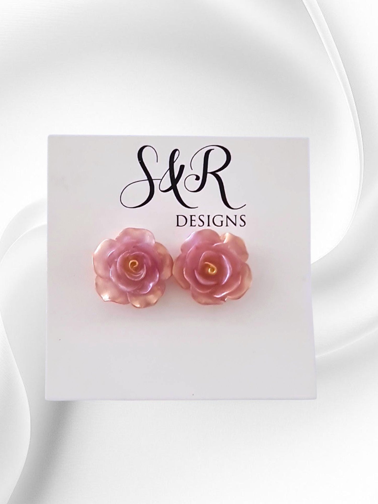 Handmade Pink Resin Rose Stud Earrings, Elegant Floral Earrings, Lightweight & Hypoallergenic, Gift for her, Flower Lover