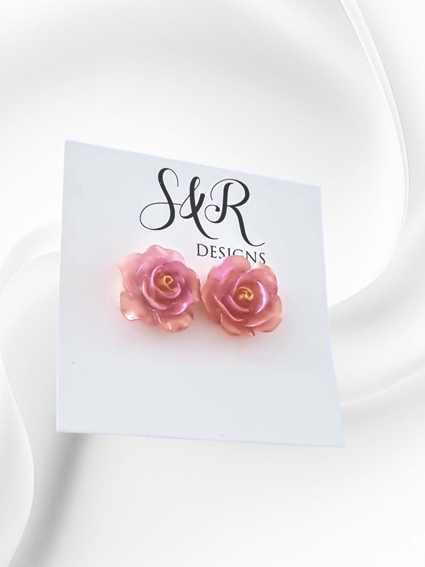 Handmade Pink Resin Rose Stud Earrings, Elegant Floral Earrings, Lightweight & Hypoallergenic, Gift for her, Flower Lover