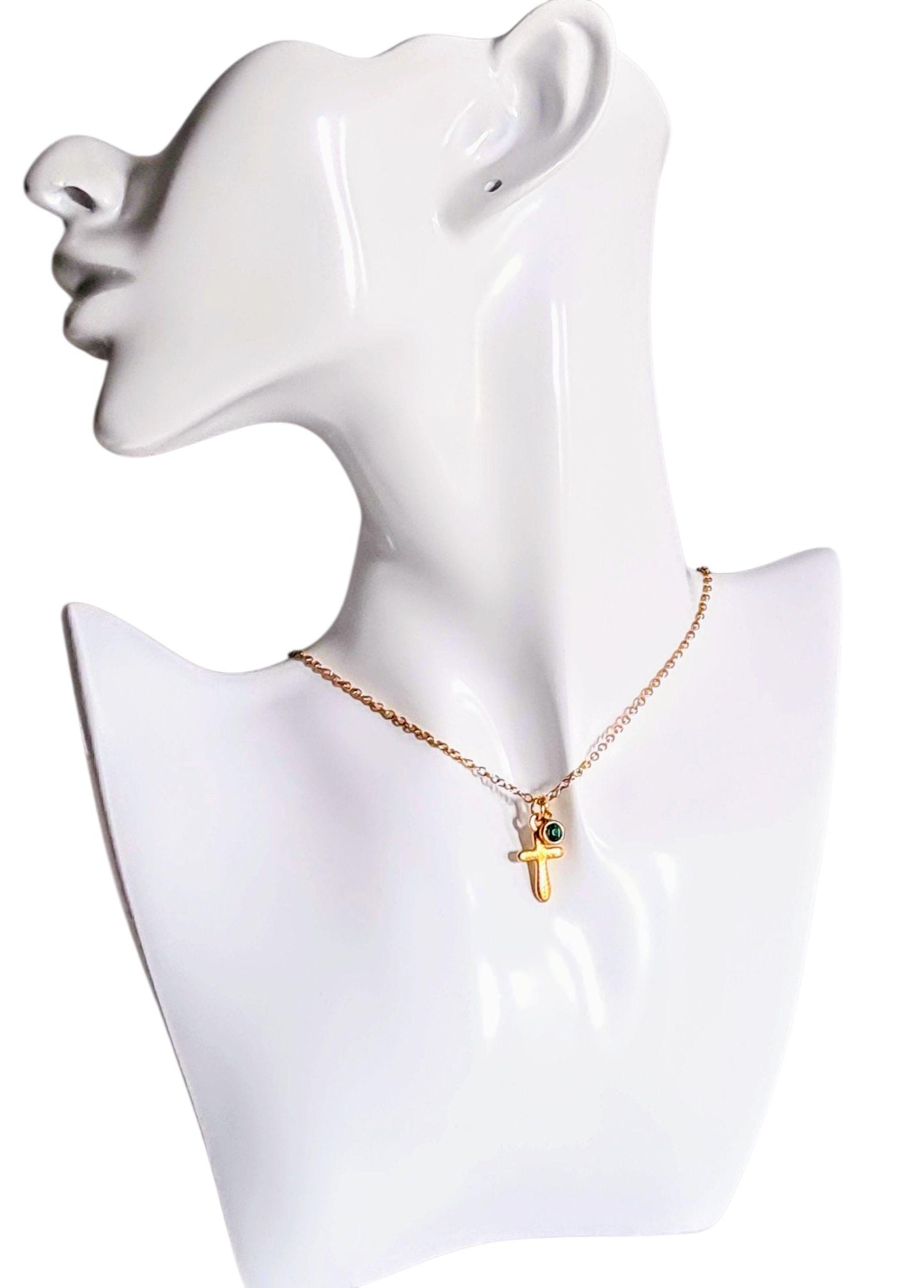 Gold Cross Necklace, Birthstone Charm Pendant, Christian Jewellery