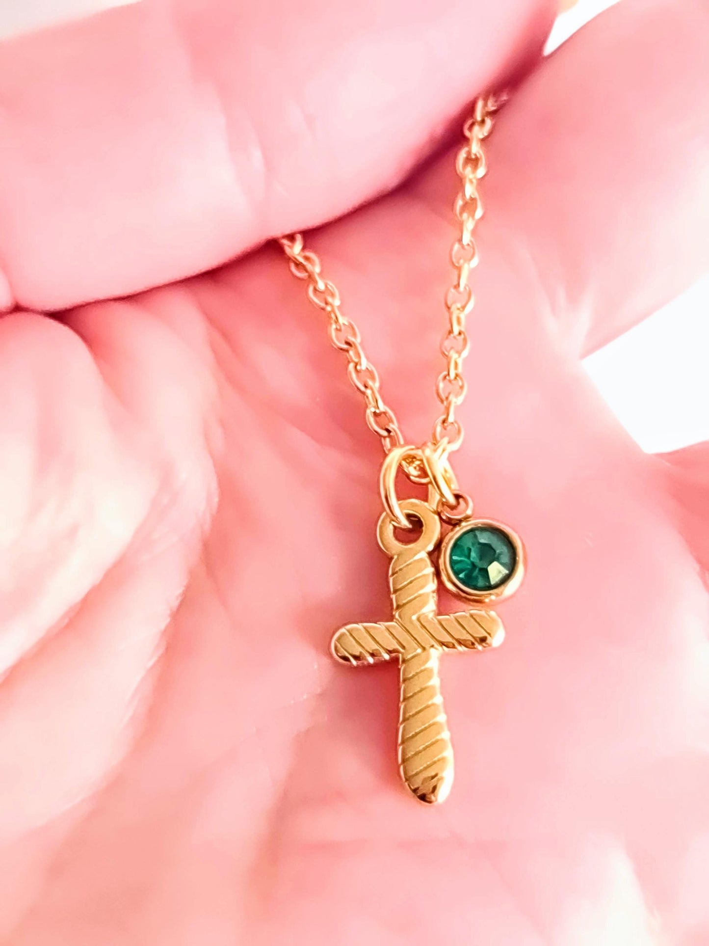 Gold Cross Necklace, Birthstone Charm Pendant, Christian Jewellery