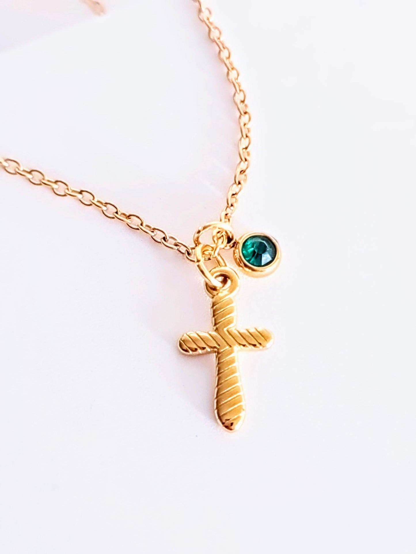 Gold Cross Necklace, Birthstone Charm Pendant, Christian Jewellery