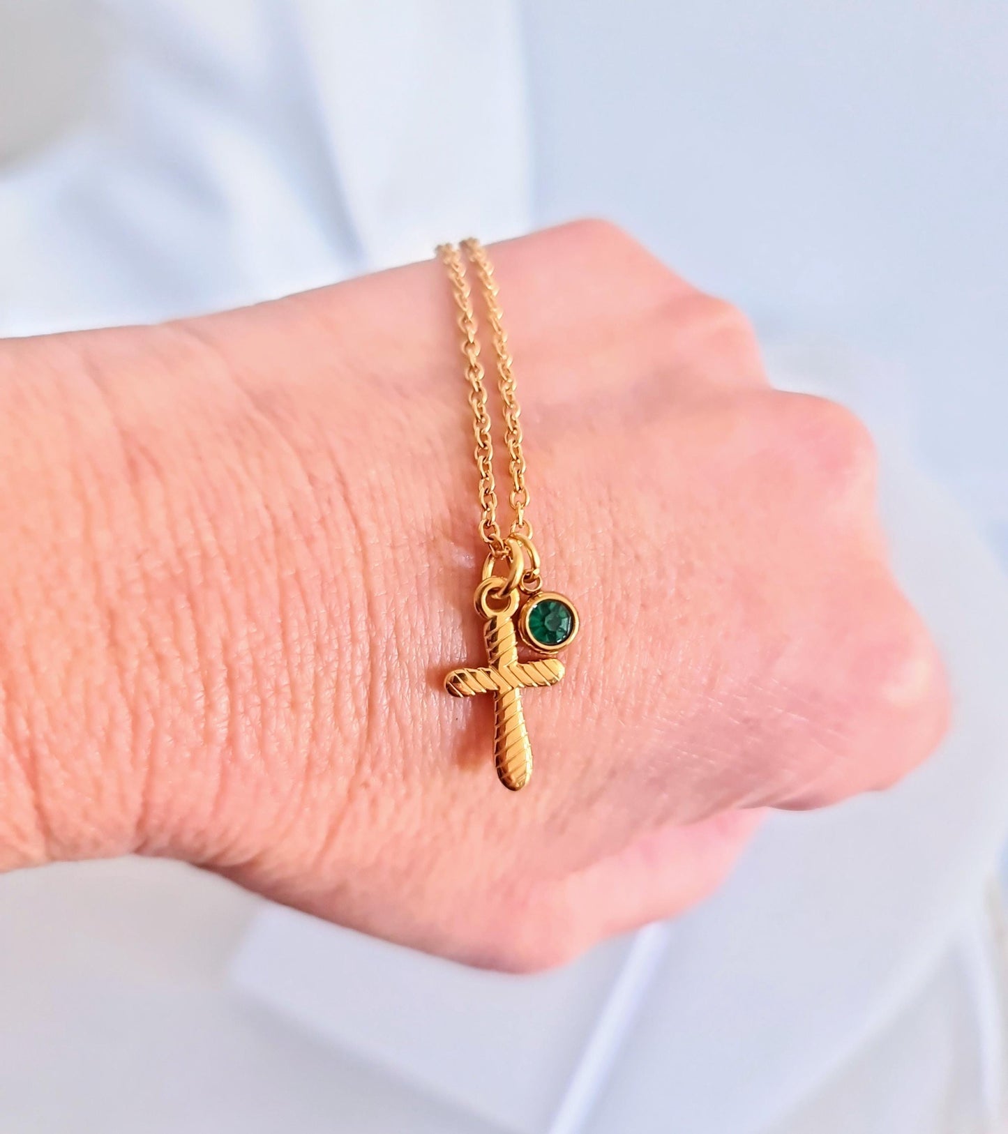 Gold Cross Necklace, Birthstone Charm Pendant, Christian Jewellery