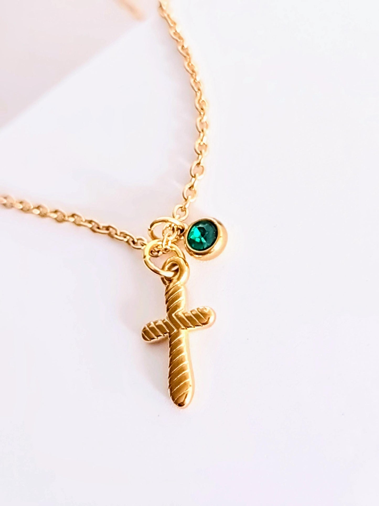 Gold Cross Necklace, Birthstone Charm Pendant, Christian Jewellery