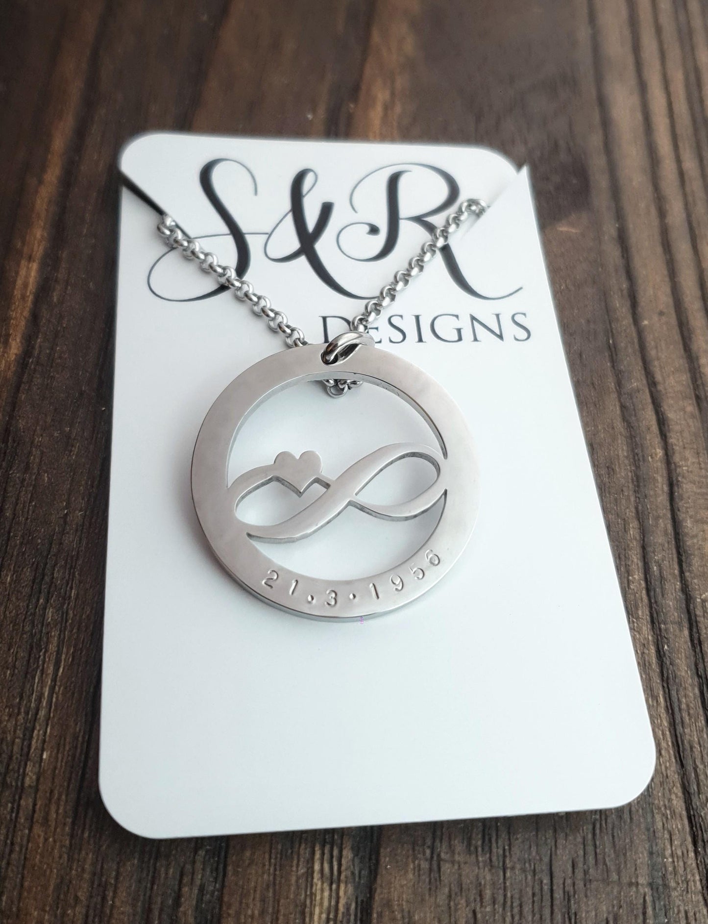 Infinity Heart Necklace, Personalised Necklace, Hand Stamped Necklace Design Pendant Stainless Steel. Mothers Day, Sister, Grandmother