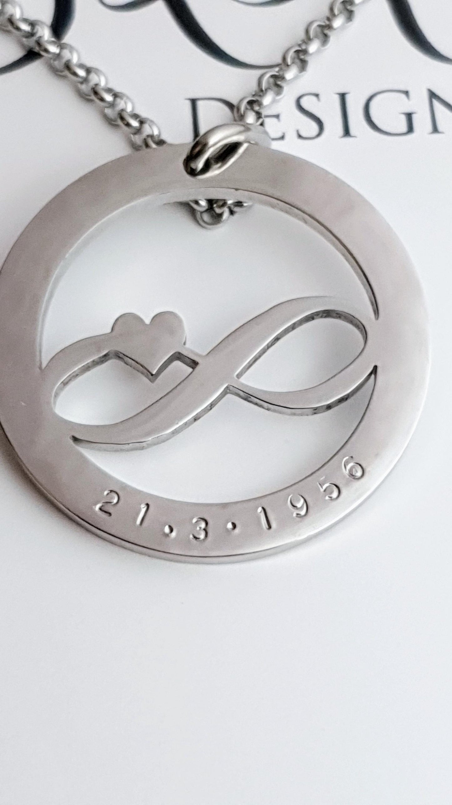 Infinity Heart Necklace, Personalised Necklace, Hand Stamped Necklace Design Pendant Stainless Steel. Mothers Day, Sister, Grandmother
