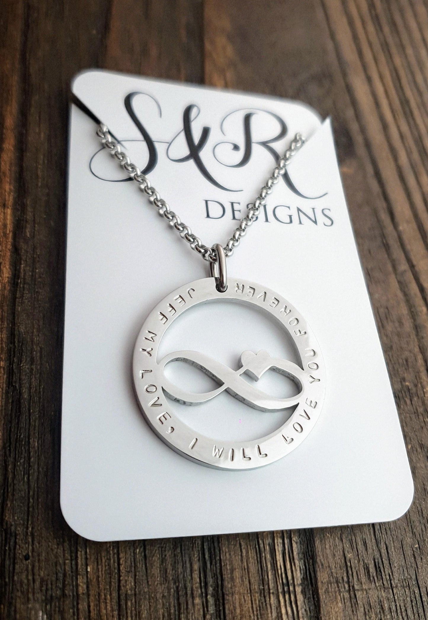 Infinity Heart Necklace, Personalised Necklace, Hand Stamped Necklace Design Pendant Stainless Steel. Mothers Day, Sister, Grandmother