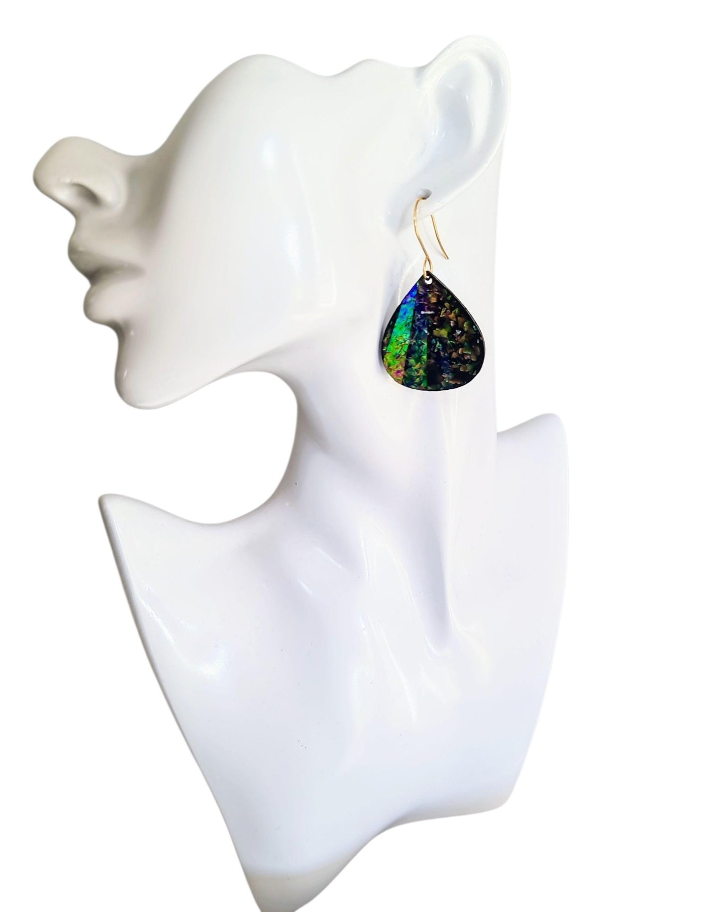 Multicoloured Teardrop Dangles, Holographic Teardrop Earwire Earrings, Glitter Changing with Holographic Design, Hypoallergenic Earrings
