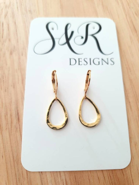 Gold Teardrop Leverback Hammered Drop Earrings, Stainless Steel Dangle Leverback, threaders or Hook Earrings in Silver or Gold