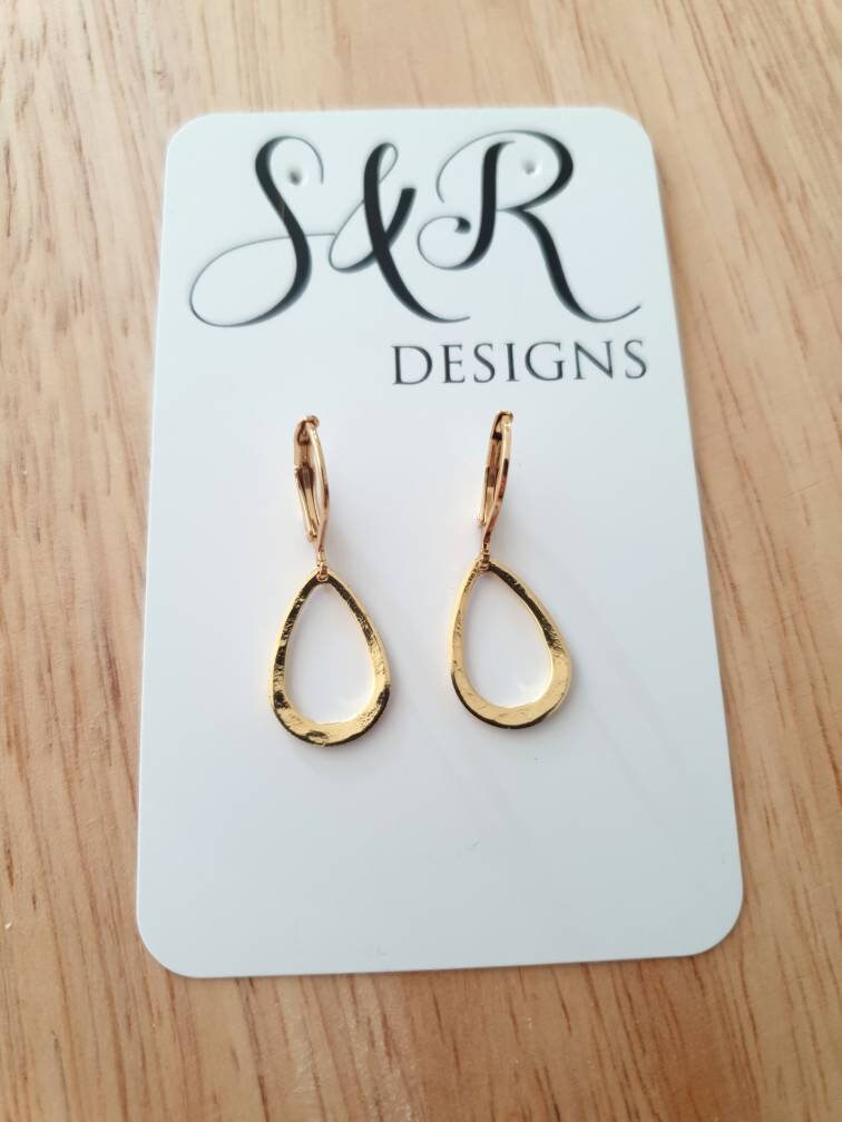 Gold Teardrop Leverback Hammered Drop Earrings, Stainless Steel Dangle Leverback, threaders or Hook Earrings in Silver or Gold