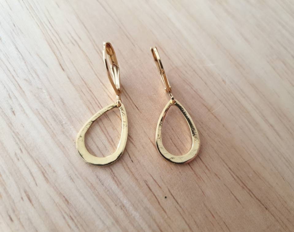 Gold Teardrop Leverback Hammered Drop Earrings, Stainless Steel Dangle Leverback, threaders or Hook Earrings in Silver or Gold