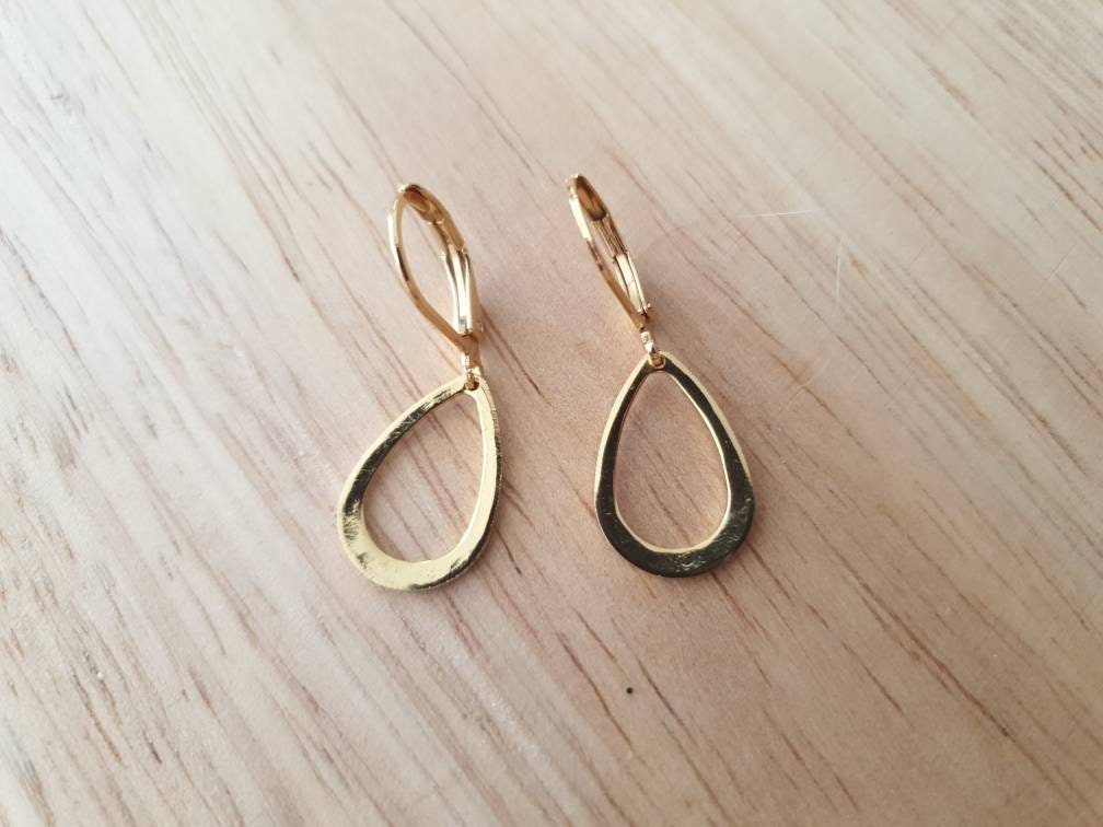 Gold Teardrop Leverback Hammered Drop Earrings, Stainless Steel Dangle Leverback, threaders or Hook Earrings in Silver or Gold