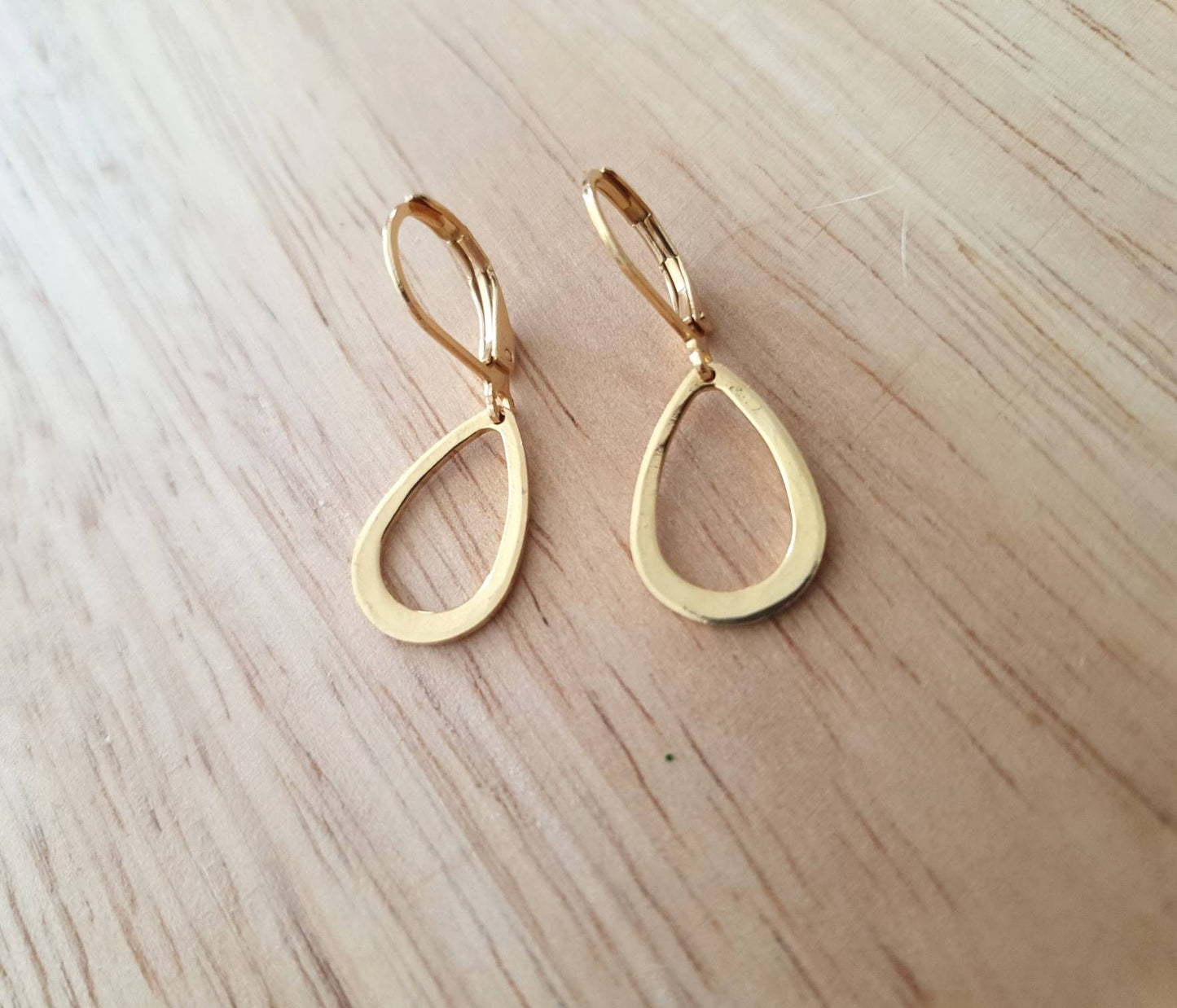 Gold Teardrop Leverback Hammered Drop Earrings, Stainless Steel Dangle Leverback, threaders or Hook Earrings in Silver or Gold