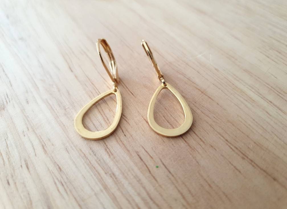 Gold Teardrop Leverback Hammered Drop Earrings, Stainless Steel Dangle Leverback, threaders or Hook Earrings in Silver or Gold