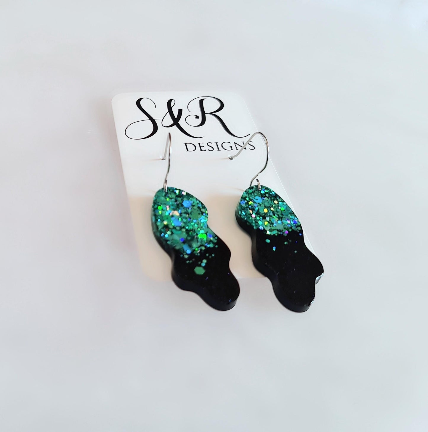 Turquoise Black Wave Liquid Shape Dangle Drop Earwire Earrings, Statement Handmade Resin Earrings, Hypoallergenic