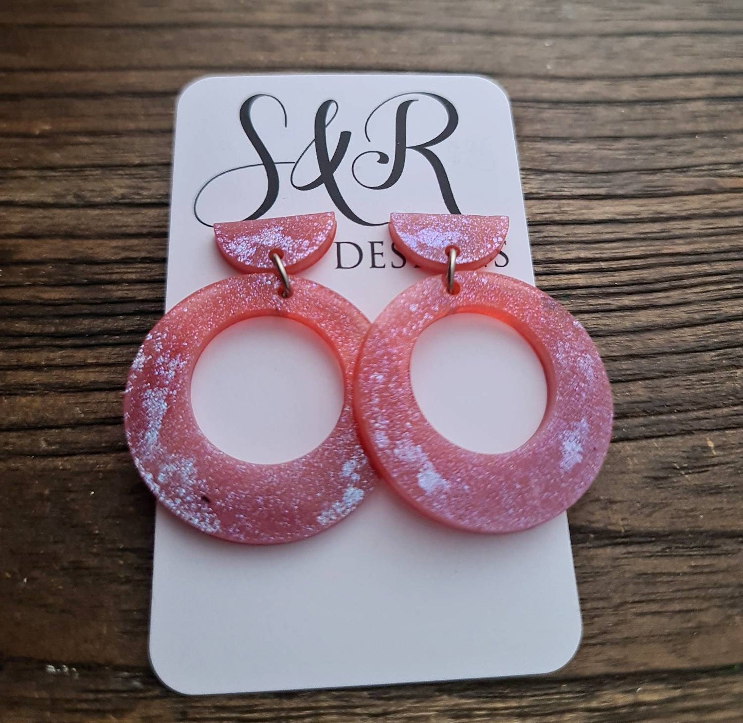 Hoop Glitter Dangle Earrings, Pink Mix and White Dangles. Resin Circle Earrings, Stainless Steel Earrings, Statement Earrings