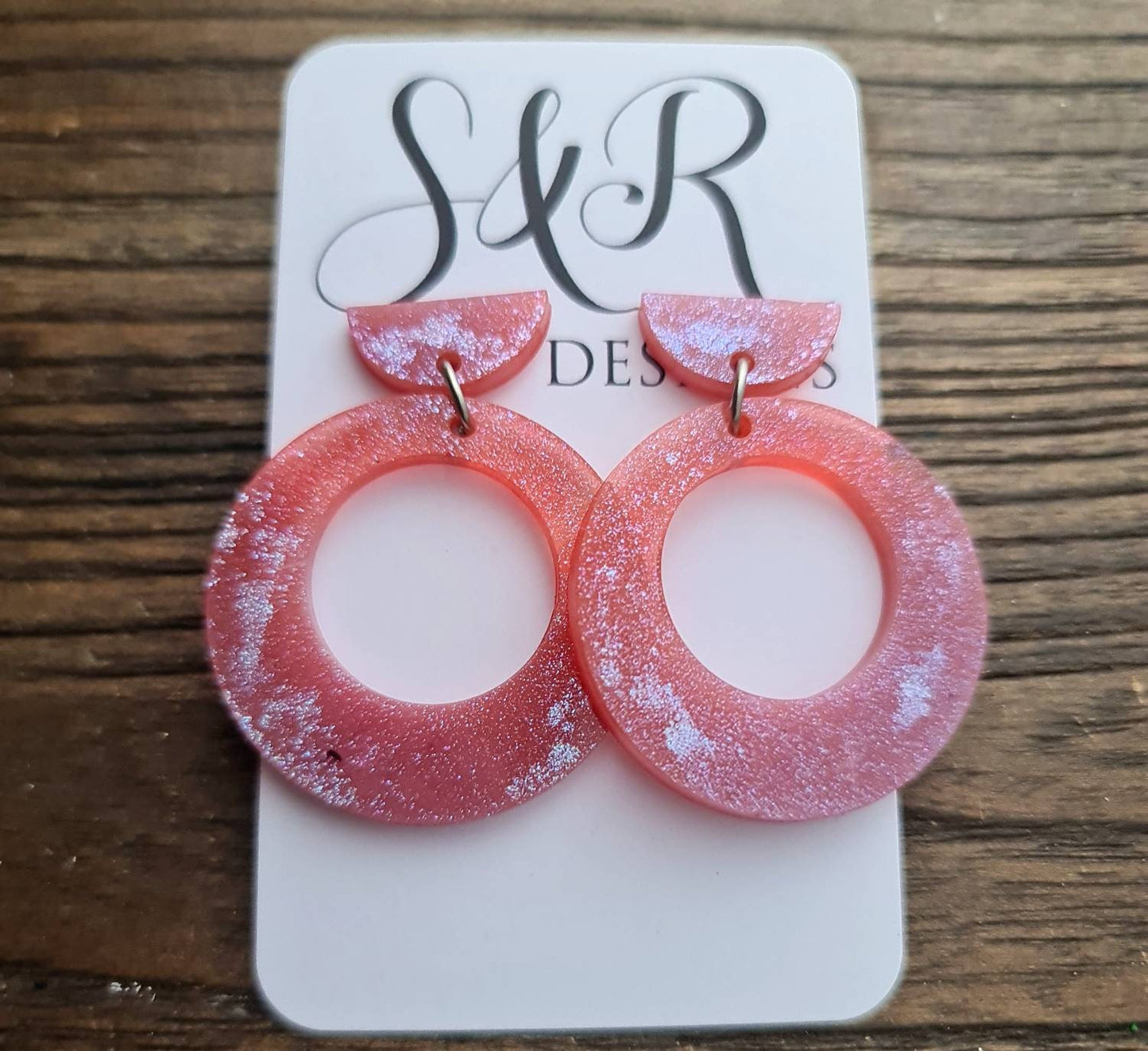 Hoop Glitter Dangle Earrings, Pink Mix and White Dangles. Resin Circle Earrings, Stainless Steel Earrings, Statement Earrings