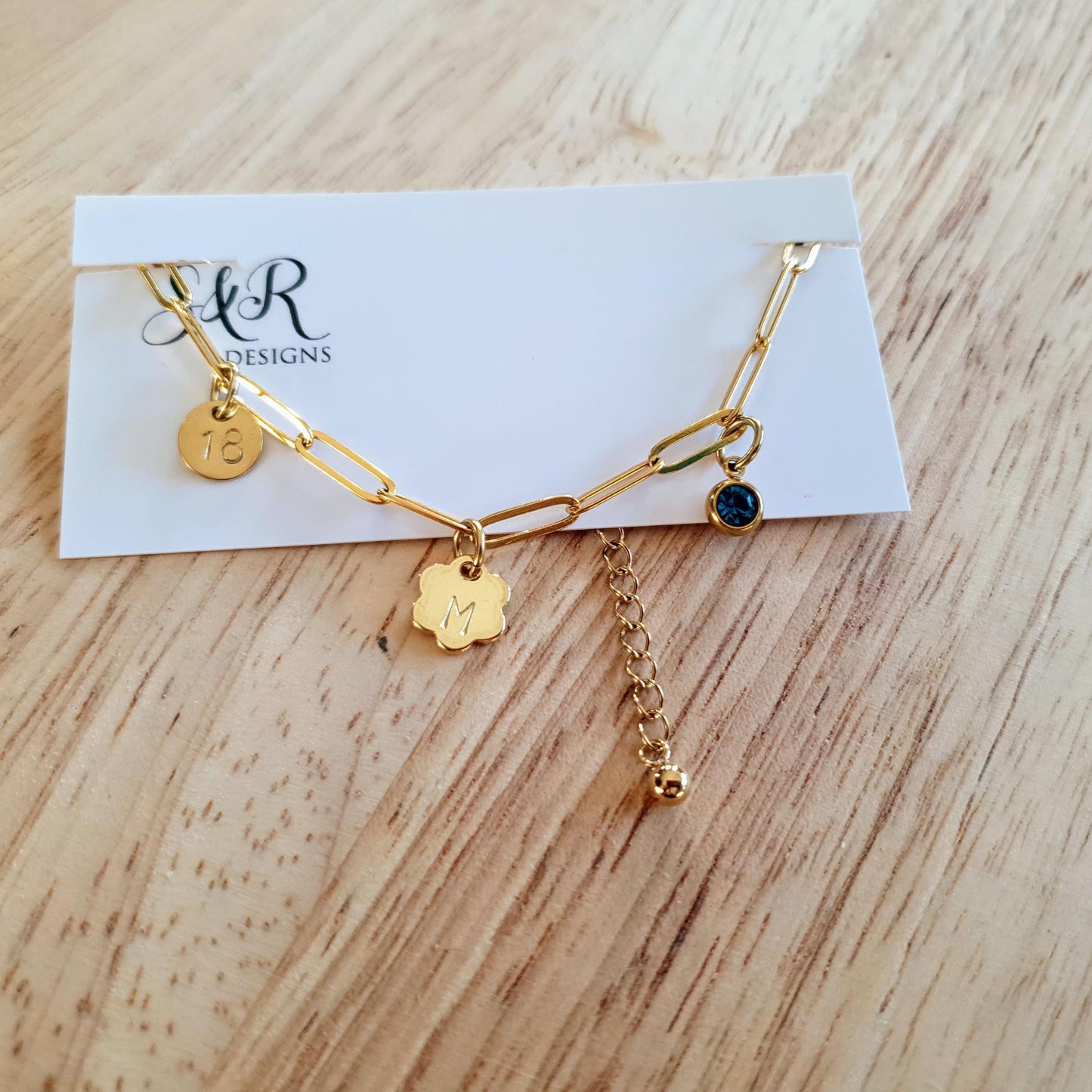 Personalised Gold Charm Bracelet, 18k Gold Hand-Stamped Paperclip Bracelet, Custom Initial/s, 16th, 28th, 21st, 30th, 40th, 50th Add Charms