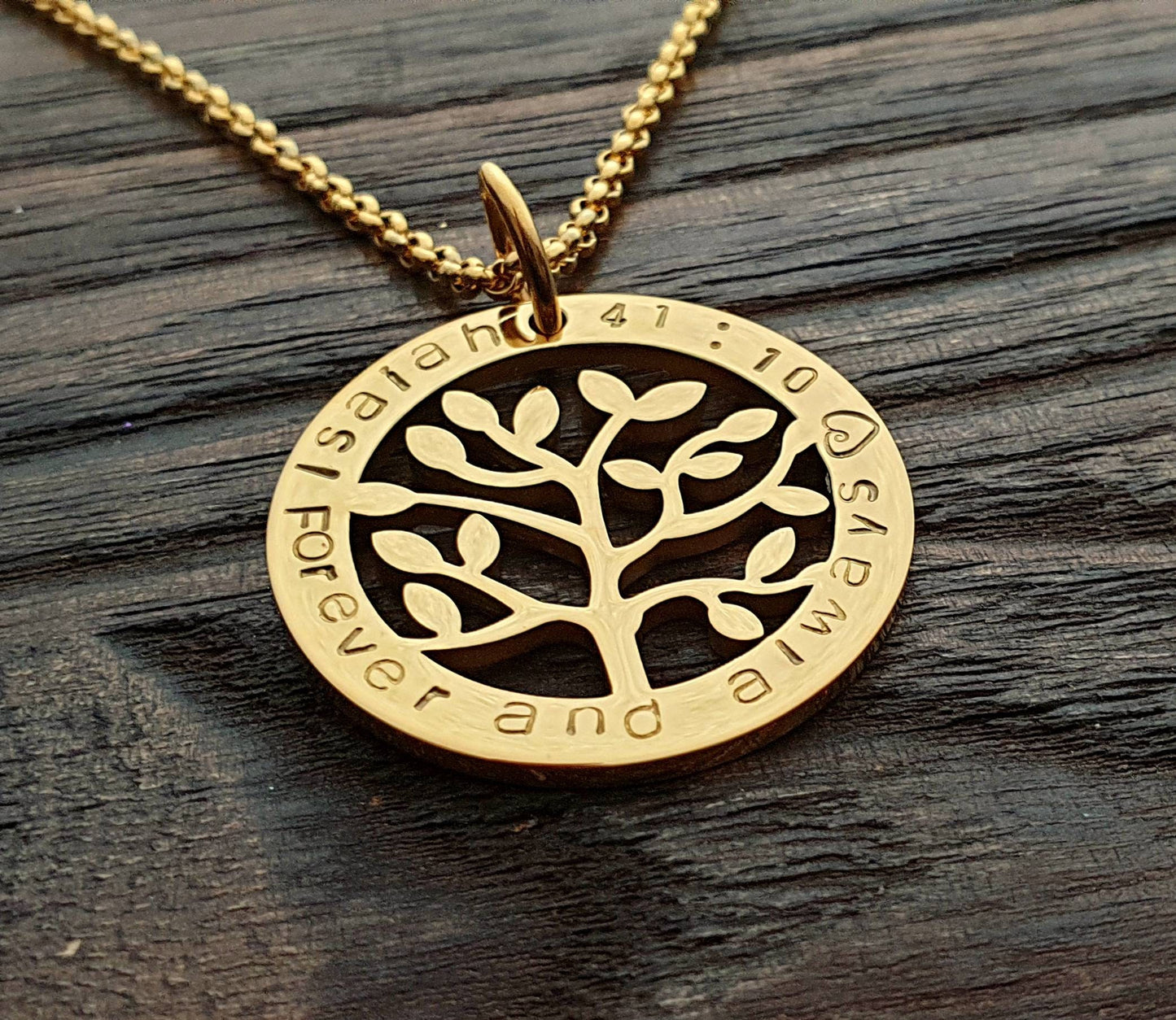 Personalized Tree of Life Necklace, Hand Stamped Name Design Pendant, 18k Gold Stainless Steel. Mothers Day, Sister, Grandmother, Kids Names