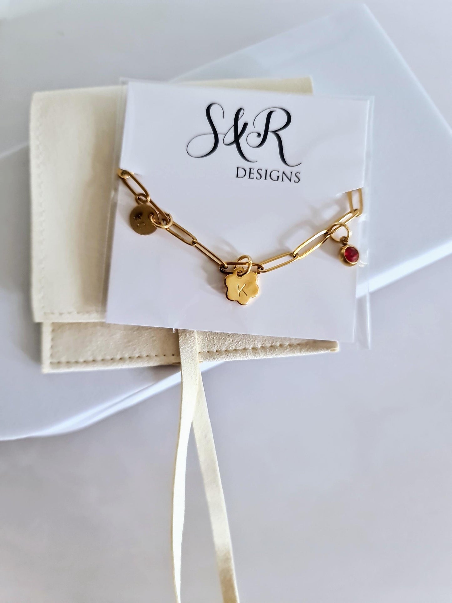 Personalised Gold Charm Bracelet, 18k Gold Hand-Stamped Paperclip Bracelet, Custom Initial/s, 16th, 28th, 21st, 30th, 40th, 50th Add Charms