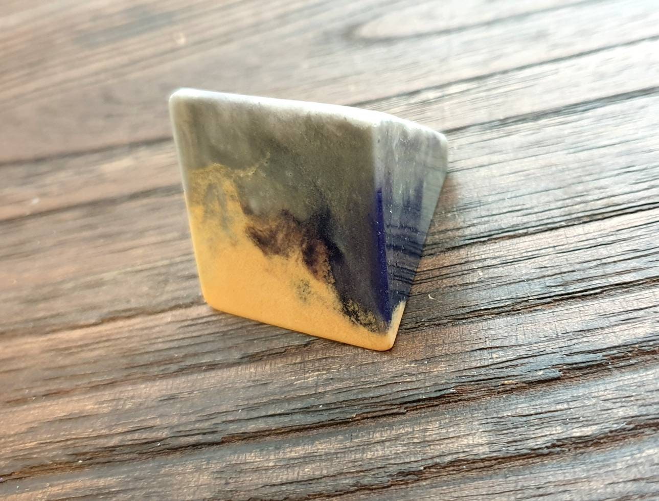 Statement Square Resin Ring, Handmade Size 7 US N AU Silver Grey Gold Purple swirls Ring