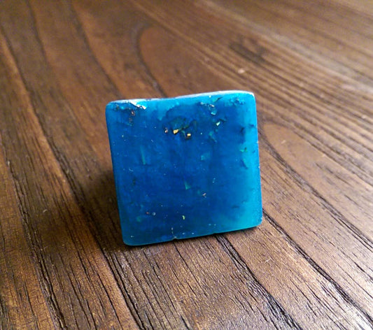 Statement Square Blue Resin Ring, Handmade Size 7 US N AU Blue Silver Gold Rose Gold Leaf Ring