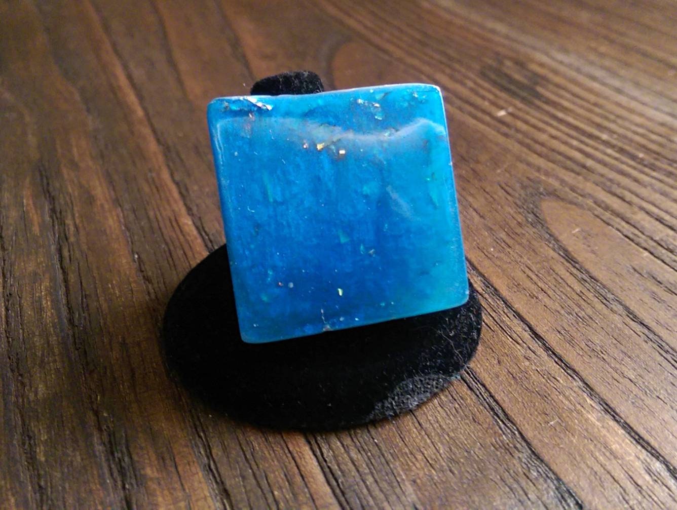 Statement Square Blue Resin Ring, Handmade Size 7 US N AU Blue Silver Gold Rose Gold Leaf Ring