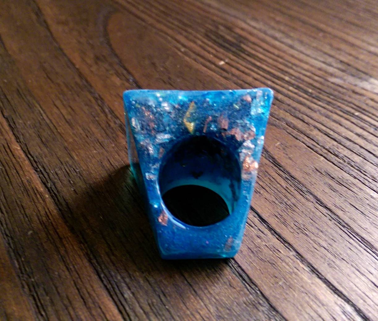Statement Square Blue Resin Ring, Handmade Size 7 US N AU Blue Silver Gold Rose Gold Leaf Ring