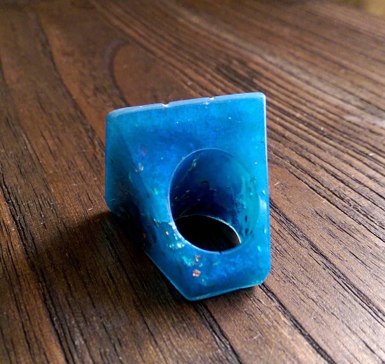Statement Square Blue Resin Ring, Handmade Size 7 US N AU Blue Silver Gold Rose Gold Leaf Ring