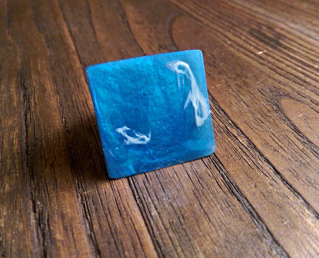 Handmade Square Resin Statement Ring: Blue & White Swirls, Size 7