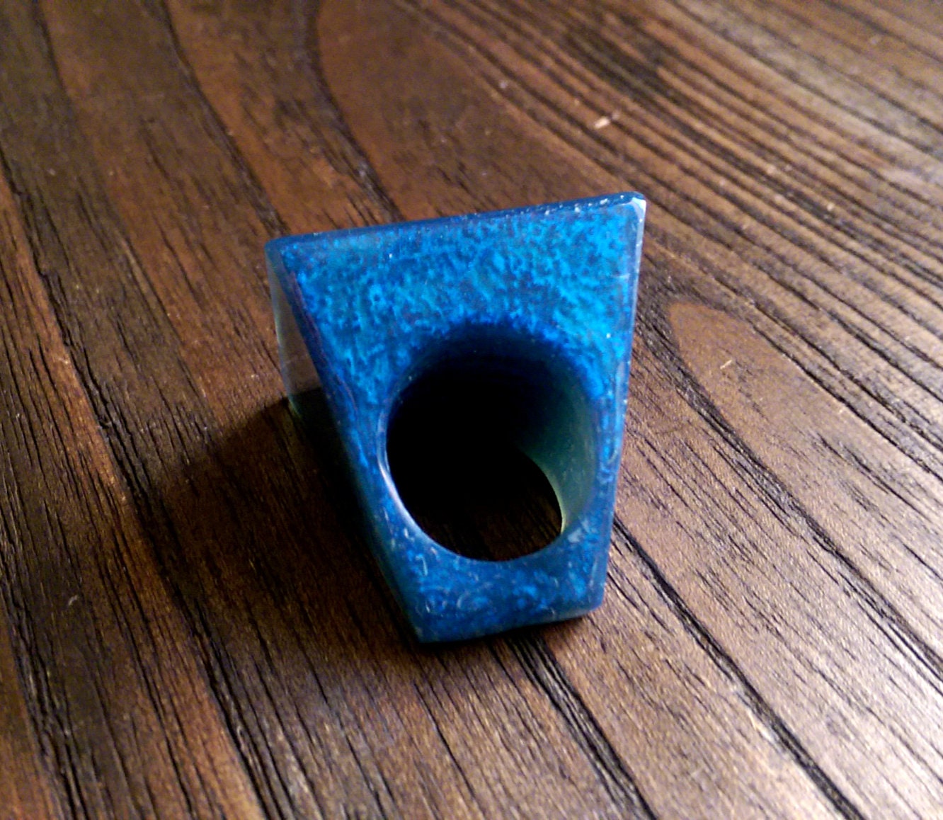 Handmade Square Resin Statement Ring: Blue & White Swirls, Size 7